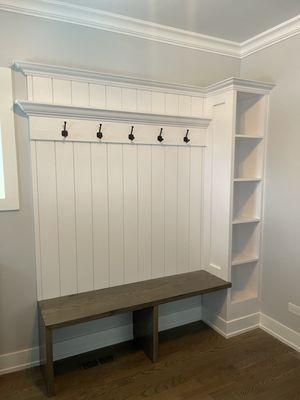 Custom entry way bench and shelves