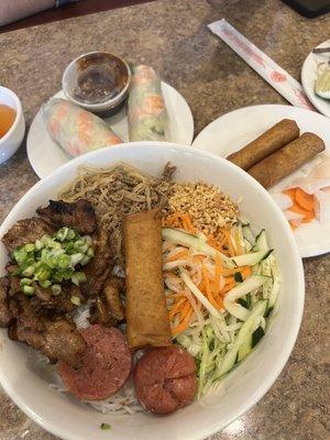 Bun Dac Biet (combo noodle), Fried Spring Roll, Shrimp Spring Rolls