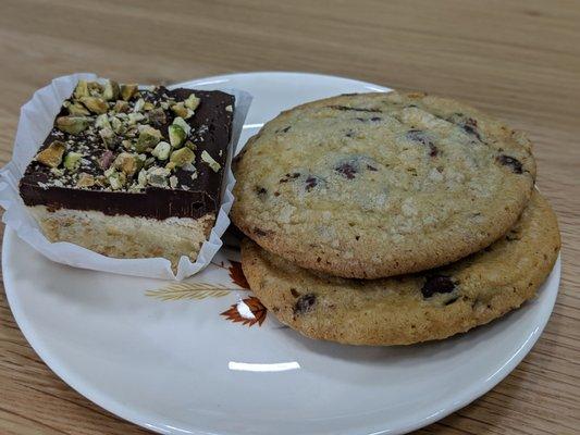 The chocolate chip cookies are the crown jewel of the menu. Crisp around the edges, chewy in the center. A hint of salt and not too sweet.