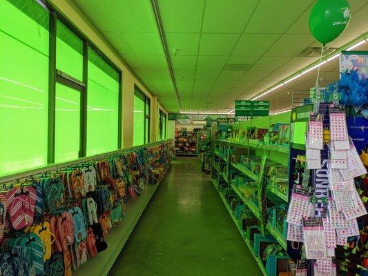 The aisle by the front window is a bit green