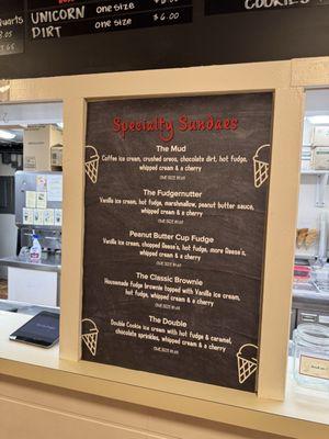 Specialty menu