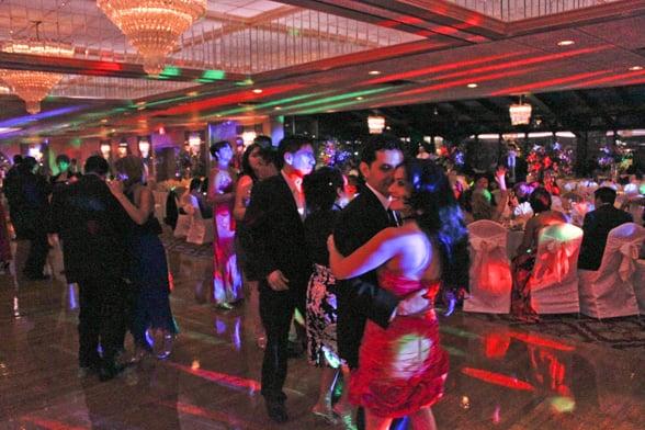 Peruvian wedding reception. Dance lights and laser effect provided in addition to DJ and MC. CT wedding reception