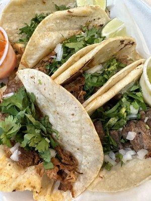 Pulled pork, birria, steak tacos