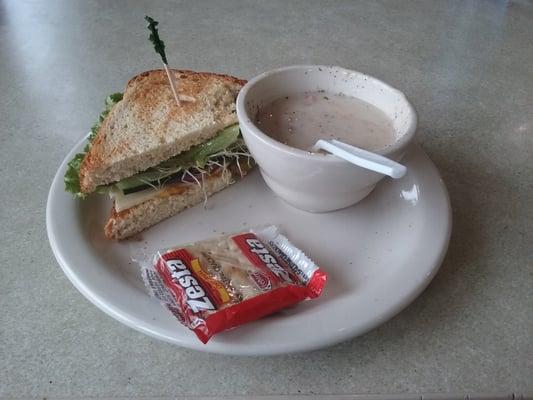 Veggie sandwich and potato bacon...YUMMY!!