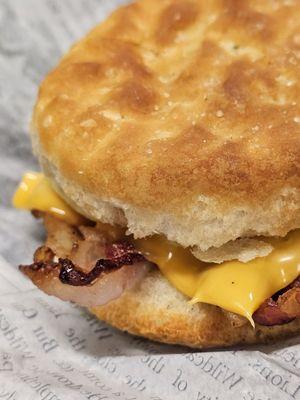 Close-up of the Nice. Biscuit with Bacon, Egg, and Cheese. Really nice!