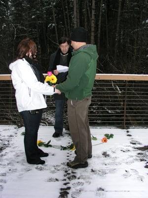 I married my brother and his wife here on the deck at Reservoir Woods during the last snowfall of the season in April, 2011.