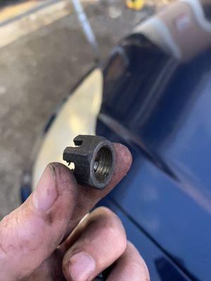 Stripped castle nut for the tie rod