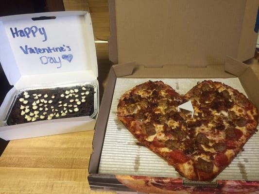 Shout out to Marco's for taking a request all the way from Cali and making and delivering a heart -shaped pizza for my girlfriend.