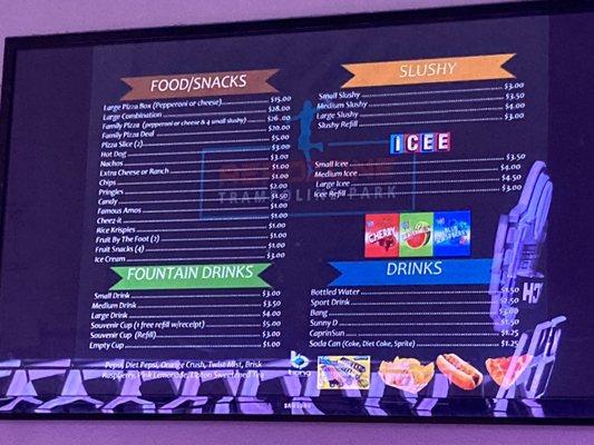 Snack bar menu