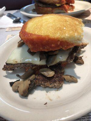 Half Giant Steak and Pizza Cheese and Mushrooms Sandwich