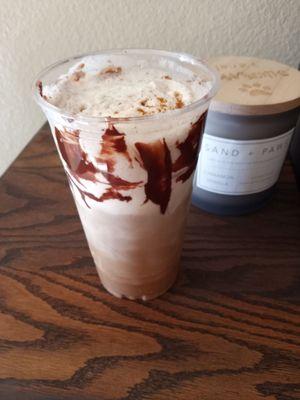 Peanut butter cold brew with Choc Zero hazelnut spread and oatmilk cold foam. So good!