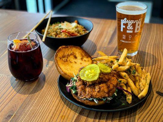 Cluckin' Good Chicken Sandwich Fried Heirloom Chicken, House-made Ranch Slaw, Bread-N-Butter Chips, Toasted Brioche Bun, Choice of Fries