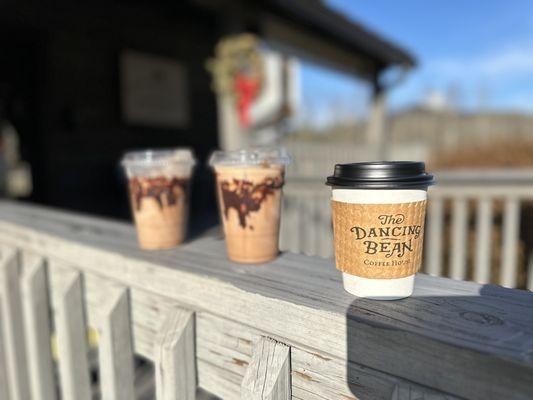 Latte and two iced mochas