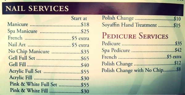 Nail Service Pricing (current as of Aug 2013)