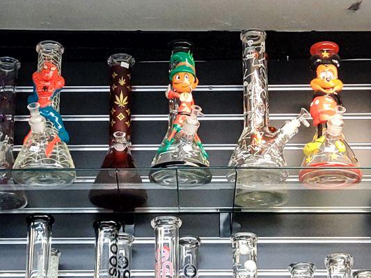 Glass water pipes with funny characters..