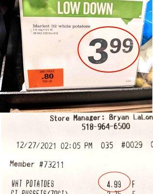 Potatoes marked $3.99 rang up as $4.99