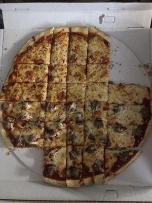 18" Thin Crust Cheese Pizza with half sausage