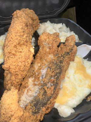 Fish cheese egg whites and grits