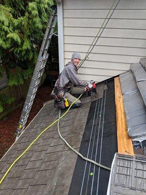 New Euroshield rubber roof shingles. Great choice for homeowners that have debris falling on the roof.