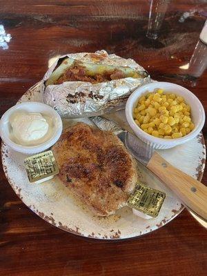 Pork tenderloin with baked tater and corn!!