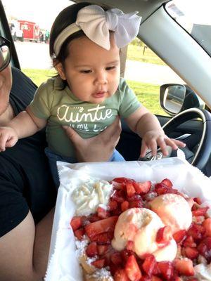 Strawberry funnel cake about to be devoured!