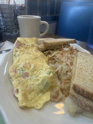 Western with cheese, home fries, rye toast