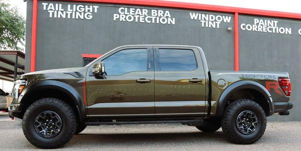 24 Ford Raptor Garage Queen.  Wrapped Front doors with Ceramic Legal Tint and Privacy Limo Rear Doors and Rear Window Tint!