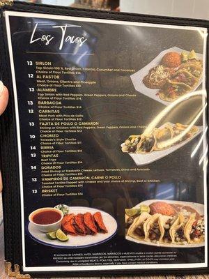 Taco menu 3/13/2023