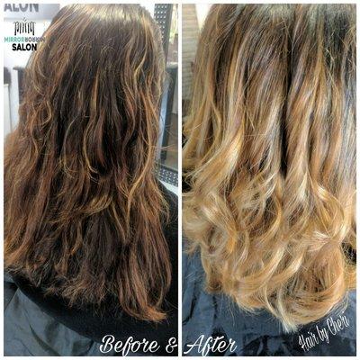 Love the new color... Before and after. #balayage