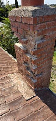 During chimney masonry repair