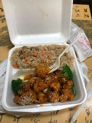 Sesame chicken and fried rice