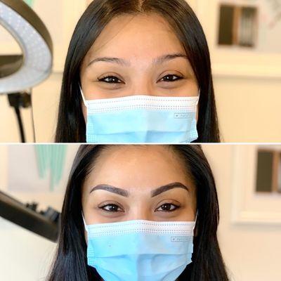 What a big transformation before & after ombré powder brow tattoo