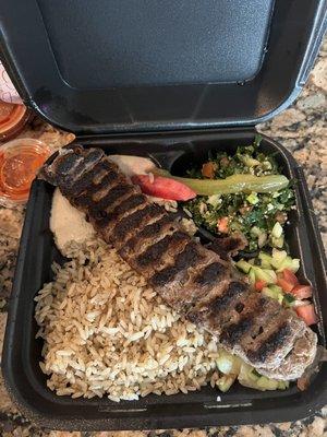 Ground steak Shish Kabob Plate