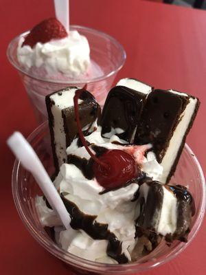 Delicious Delight. Ice Cream Sandwiches, Chocolate ice cream & whipped cream.