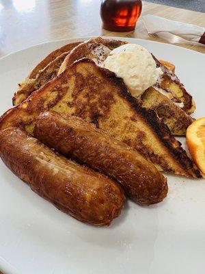 Texas size French toast with sausage links