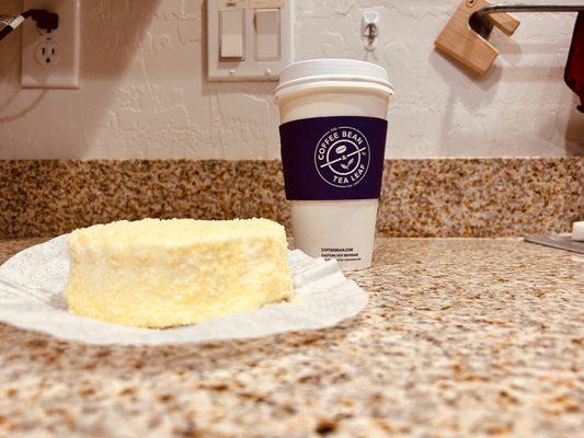 A slice of Double Fromage (with a coffee bean cookie butter latte-YUM)