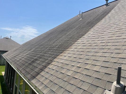 Roof cleaning before and after