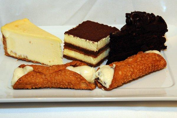 Desserts: Tiramisu, Cannoli, Chocolate Cake, Cheesecake