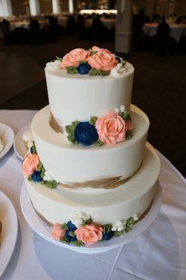 Wedding Cake with Buttercream Flowers by 3 Sweet Girls Cakery