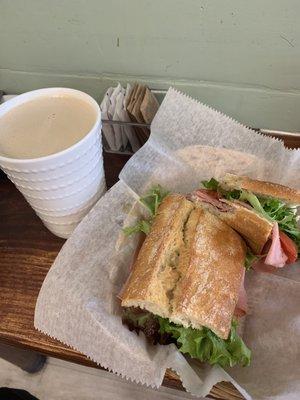 The best Italian mortadella sandwich and a latte