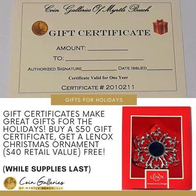 Gift Certificates make great gifts for the holidays!