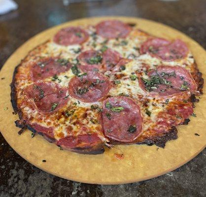 Honey bee with cauliflower first flatbread pizza