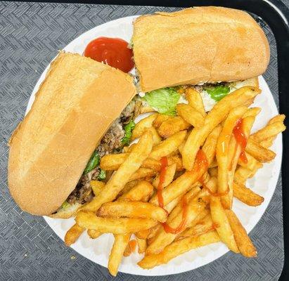 Standard Philly Cheese sub and fries.