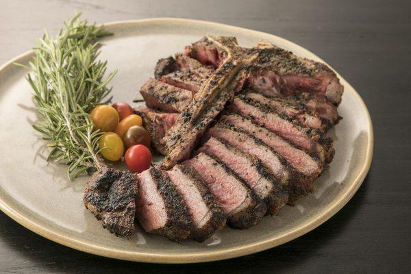 Bistecca alla Fiorentina: 26 oz T-bone steak, grilled with rosemary and garlic. Great to share!