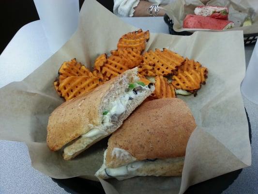 Yum...great veggie sand and sweet potato fries