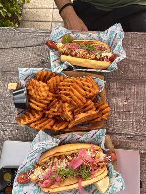 two Mexico City Dogs and Hot Honey Fries