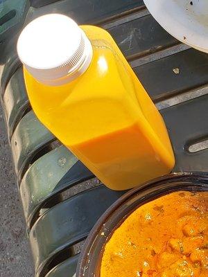 Mango Lassi and some Chicken Chicken Tikka Masala.