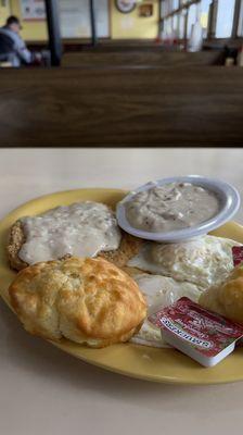 Country Fried Steak with two eggs over medium