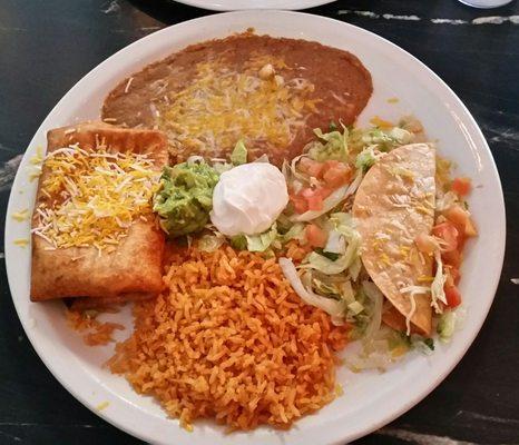 Shreaded beef taco and Chili Verde Chimichanga.