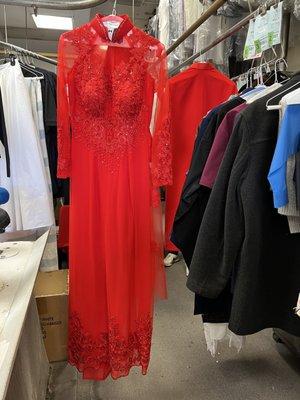 We clean specialty garments - Red Bridal Ao Dai